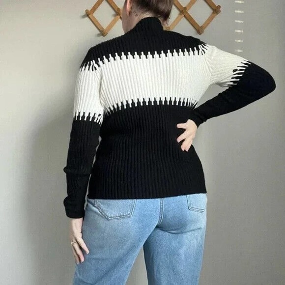 French Connection Black & White Mock-Neck Long Sleeve Sweater Size XS - Picture 5 of 7